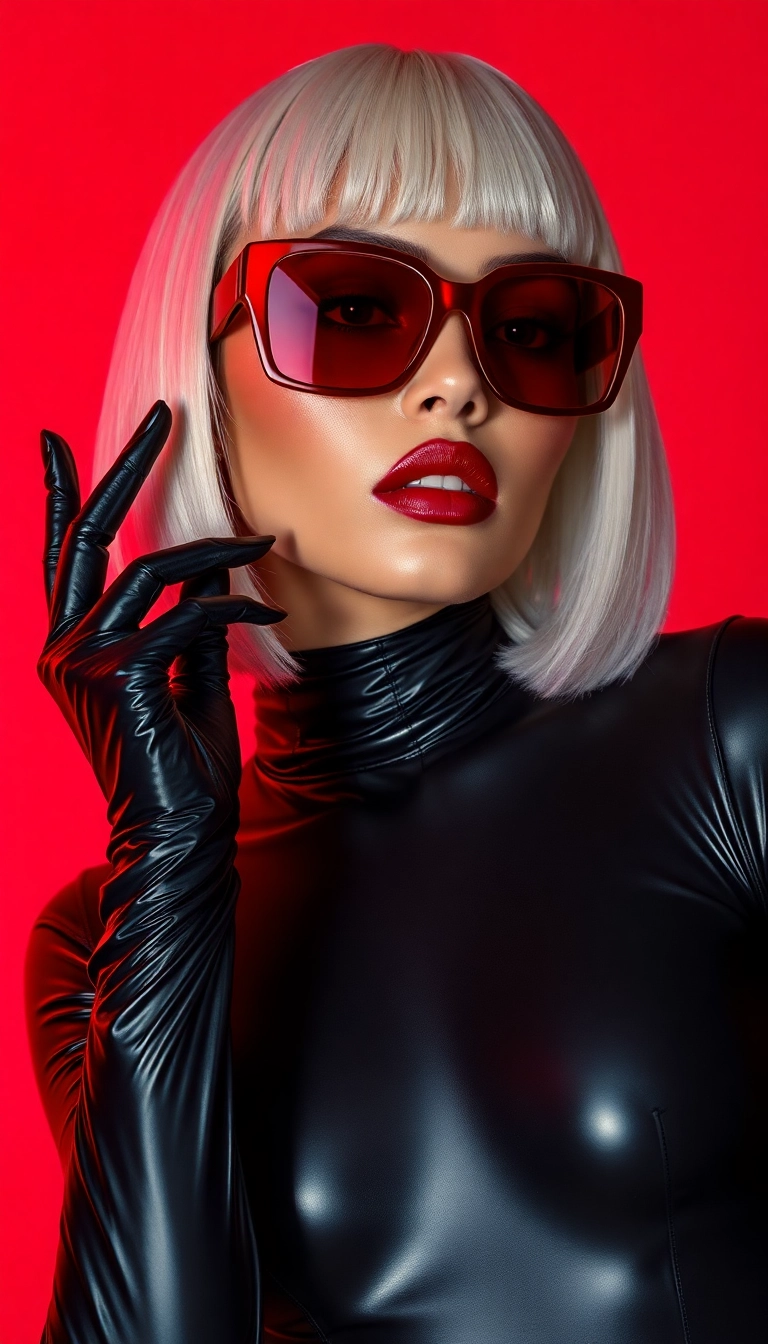 Free AI Y2K Woman Fashion Model in Black and Red iPhone Sophisticated Background